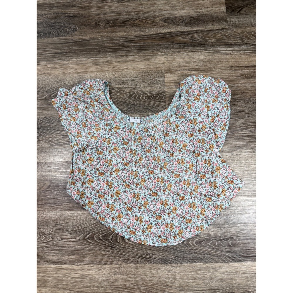 Ditsy Floral Cottagecore Cropped Blouse Small Mint Green Scoop Neck Iris Fairy